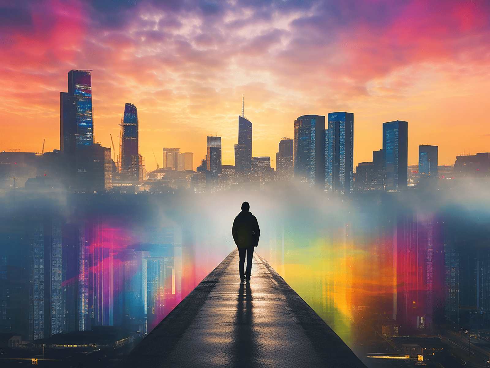 A marketer looking at a colorful cityscape